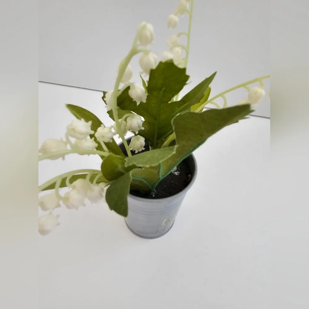 Vintage Inspired Faux Lily of the Valley in Galvanized Metal Bucket Cottagecore